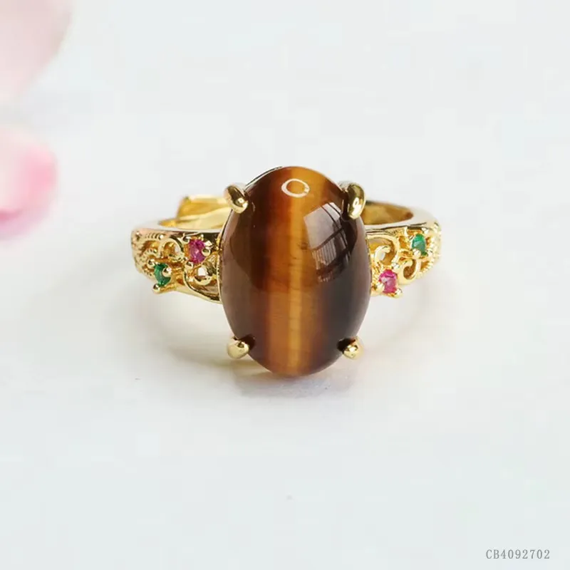 Bague dorée œil-de-tigre